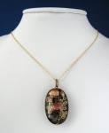 Necklace Cloisonne Enamel Pendant Roses On Black Chain