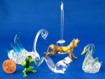 Click here to enlarge image and see more about item 8808: Blown Art Glass Set Of 6 Frog Swan Cougar Squirrel
