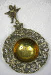 Click to view larger image of English Tea Strainer Ornate Cast Brass Angel Finial Antique (Image1)
