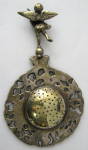 Click to view larger image of English Tea Strainer Ornate Cast Brass Angel Finial Antique (Image4)