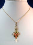 Antique Pearl Coral Lavaliere Pendant Gold Filled Chain