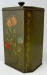 Click here to enlarge image and see more about item 9079: Tole Tea Tin Hand Painted Tin Canister Penn Dutch Flora
