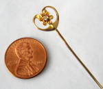 Click here to enlarge image and see more about item 9083a: Heart Shape Stickpin 10kt Gold Round Diamond Center