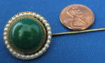 Stick Pin Hat Pin Green Glass Cabachon Faux Pearls