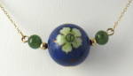 Necklace 14kt Gold Chain Jade Beads Cloisonne Enamel