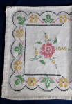 Click here to enlarge image and see more about item 9203: Dresser Scarf Long Cross Stitch Flowers Linen Hand Made