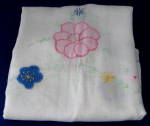 Click here to enlarge image and see more about item 9204: Dresser Scarf Long Applique Flowers Embroidered Lawn