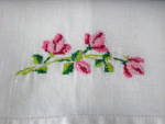 Hand Guest Towel Hand Embroidered Roses Leaves Linen