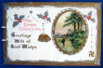 Postcard Christmas Gold Embossed Snow Scene BB London