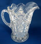 Fancy Glass Pitcher Pressed Cut Fans Waffle Star