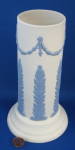 Click to view larger image of Ecanada Jasperware Tall Vase Blue On White Swags Palms (Image2)