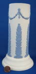 Click to view larger image of Ecanada Jasperware Tall Vase Blue On White Swags Palms (Image3)