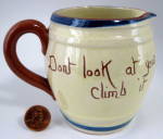 Click here to enlarge image and see more about item 9403: Mottware Cream Jug Watcombe Don't Look At Hill Climb It