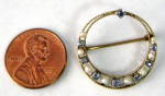 Antique Circle Pin 10kt Gold Baroque Pearls Aquamarines