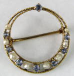 Click to view larger image of Antique Circle Pin 10kt Gold Baroque Pearls Aquamarines (Image2)