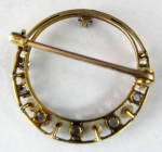 Click to view larger image of Antique Circle Pin 10kt Gold Baroque Pearls Aquamarines (Image3)