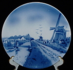 Click to view larger image of Antique Delft Plate Windmill Canal Victorian Blue White (Image1)