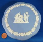 Click here to enlarge image and see more about item 9461: Wedgwood Jasperware Scalloped Blue Box Group With Cage