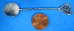 Click here to enlarge image and see more about item 9506: George VI Sterling Silver Salt Spoon Handmade Sixpence