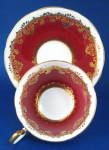 Aynsley Cup And Saucer Maroon With Gold Filigree Overlay 1950s
