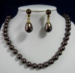 Chocolate Brown Faux Pearl Necklace N Earrings Knotted