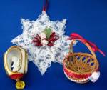 Vintage Christmas Ornaments Set Of 3 Handmade Lace Star Basket Angel