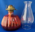 Red Ruby Flash Kerosene Lamp Melon Shape 1950s With Chimney Mantle