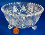 ABP Cut Crystal Fern Bowl Ferner Silver Diamond Point Fan 3 Feet