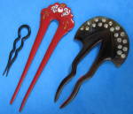 Click here to enlarge image and see more about item 9913: Antique 3 Hair Pins French Faux Tortoise Shell W/ Rhinestones More