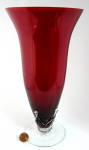 Hand Made Red Ruby Glass Vase Applied Clear Base And Drip Decorations